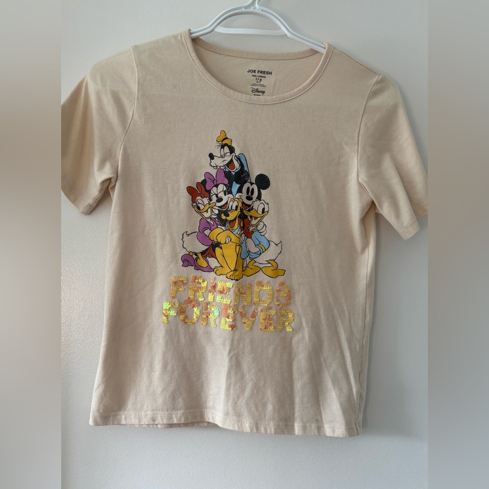 3for$15😍 Disney Characters Forever Friends Cream Sequins T-Shirt